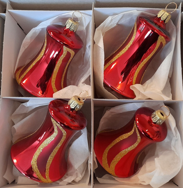 Bordeaux glanz mit gold Ranke - 5cm Glocke Kugel 4er Set