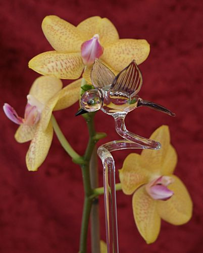 Orchideenstab mit Vogel braun und kristall Blumenstab