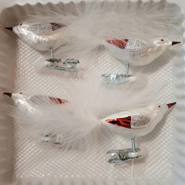 Modern Art - Glasvogel mit weißer Feder 4er Set
