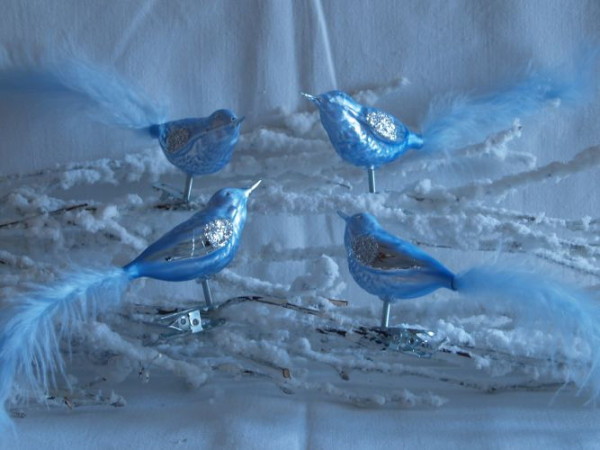 Eisblau - Glasvogel mit Federn 4 Stück