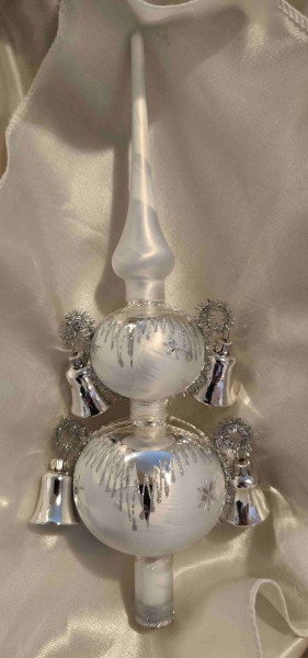 Baumspitze eisweiß/silber - mit 4 Glöcken