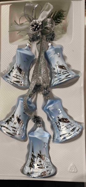 Eisblau - Adventsgehänge 7cm Glocke 5er Set