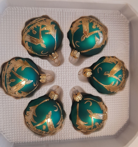 5cm Kugel 6er Set grün mit goldener Winterlandschaft