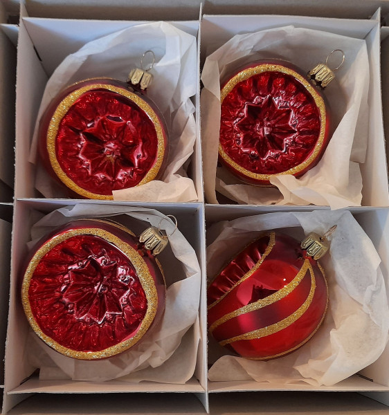 Bordeaux glanz mit gold Ranke - Reflexkugel 4er Set