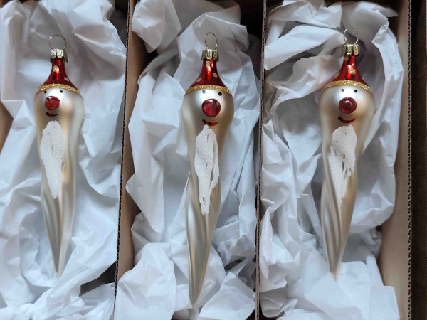 lustiger Wichtel mit Nase hängend 3er Set champagner mit roter Kappe